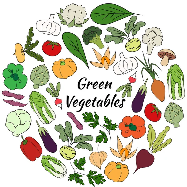 Hand dras Set med färska grönsaker — Stock vektor