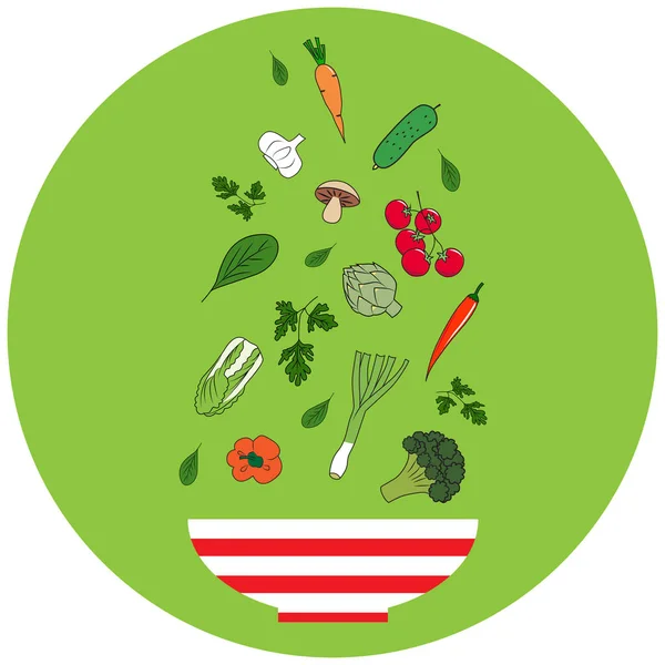 Schüssel mit Gemüse vorhanden. flache Bauweise. handgezeichnete Vektor-Illustration — Stockvektor