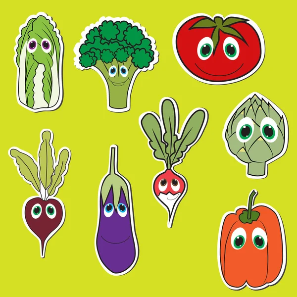 Set of Vegetables with eyes. Cute doodle vegetables in Flat Style Vector Isolated — Stock Vector