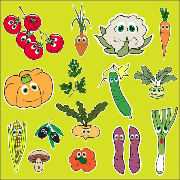 Набір овочів з очима. Милі каракулі овочі у плоскому стилі Векторні ізольовані — стоковий вектор