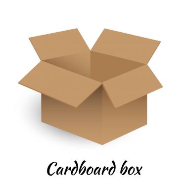 Beyaz arka plan üzerine açık karton kutu. Vektör çizim