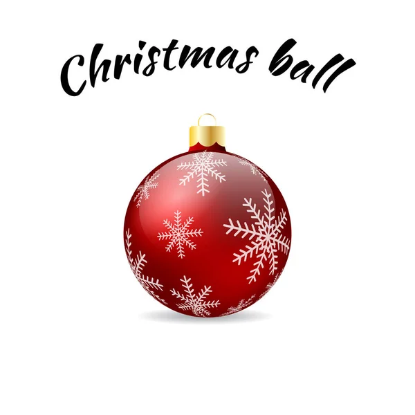 Червоний різдвяний м'яч з білими сніжинками на білому тлі — стоковий вектор