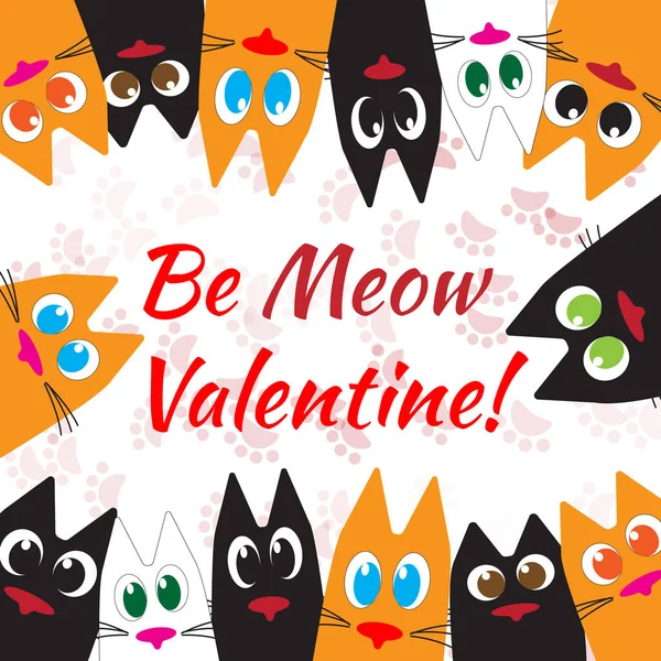 Glückliche Valentinstag Katzen Grußkarte. flacher Designstil — Stockvektor