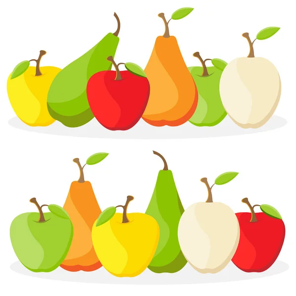 Ilustración vectorial de frutas: manzanas y peras. Aislado sobre fondo blanco — Vector de stock