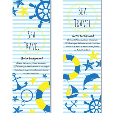 Deniz yolculuğu çizgi film afiş. Vektör çizim