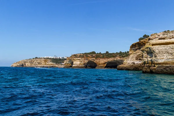 Jaskinie Wzdłuż Wybrzeża Algarve Portugalia — Zdjęcie stockowe