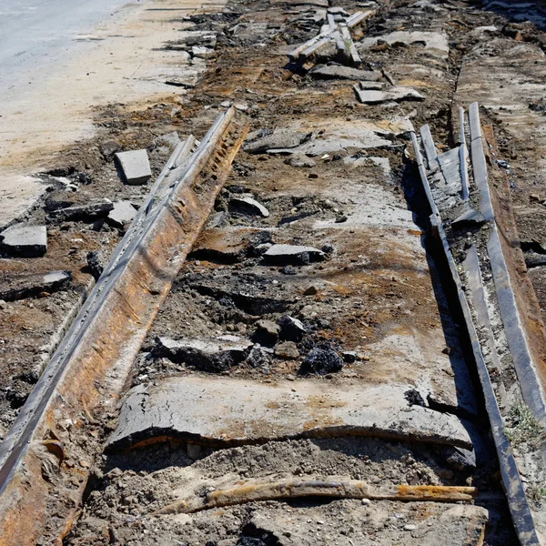 Dismantling of old tram rails — Stock Photo, Image