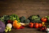 Картина, постер, плакат, фотообои "bio healthy food. various of vegetables on wood. bio healthy food, herbs and spices. organic vegetables on wood", артикул 147223345
