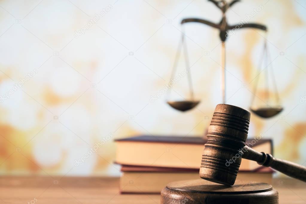 Symbol of Law on Lawyer's desk 