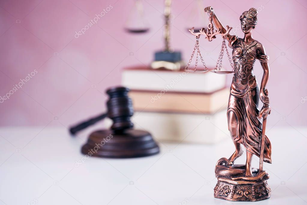 Law and Justice symbols in courtroom