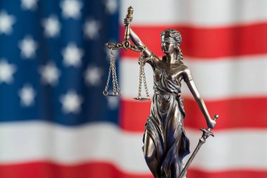 Hukuk ve adalet kavramı. Mahkeme Tema. ABD bayrağı