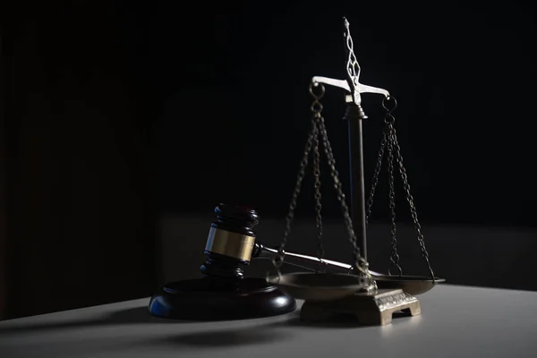 Symbols Law Justice Blurred Table Background — 스톡 사진