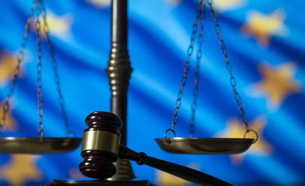 Symbols Law Justice Blurred Table Background — Stock Photo, Image