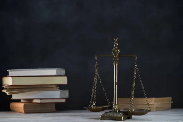 Scales Justice Wooden Table Background — Stock Photo, Image