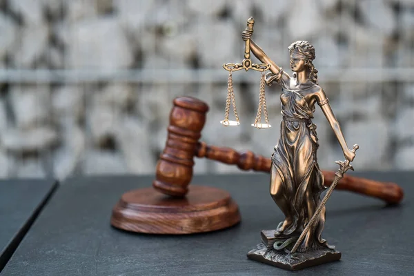 Statua Giustizia Con Sfondo Tema Bilancia Corte Diritto — Foto Stock