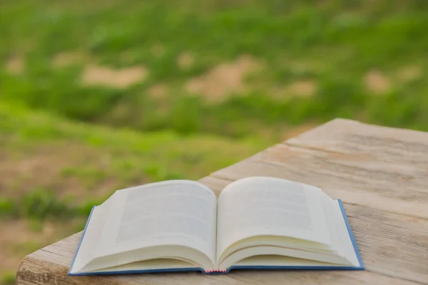 Libro aperto su sfondo di legno. — Foto Stock