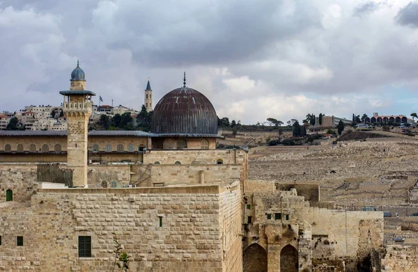 Aqsa Mesquita Antigo Jerusalém Cidade Fundo — Fotografia de Stock