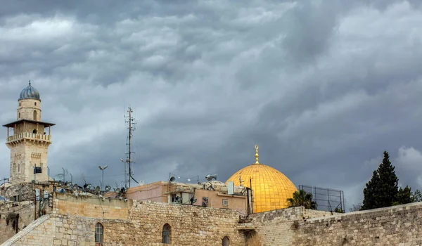 Cúpula Mezquita Roca Ciudad Vieja Jerusalén Fondo — Foto de Stock