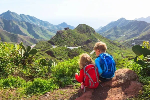 男の子と女の子の山で旅行します。 — ストック写真