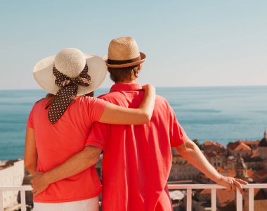 mutlu çift tatilde Dubrovnik, Hırvatistan