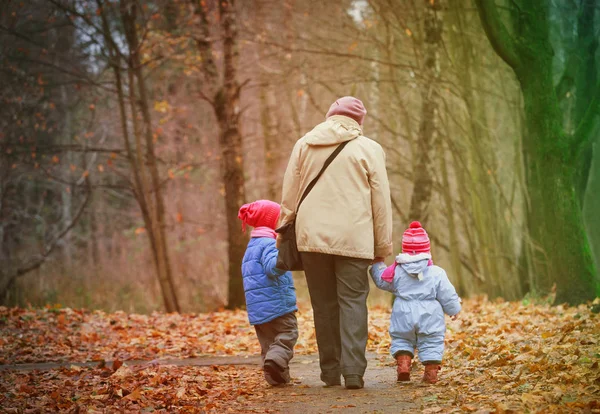 Abuela con niños caminar en la naturaleza —  Fotos de Stock