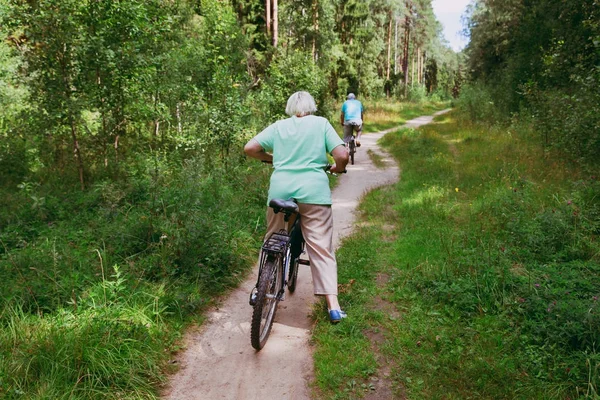 Couple sénior actif à vélo dans la nature — Photo