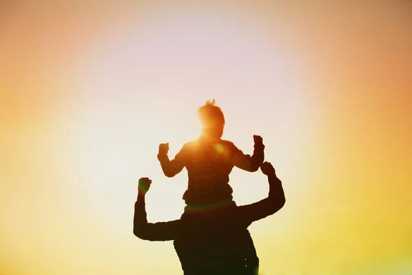Pai e filho jogar no céu por do sol — Fotografia de Stock