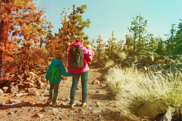 Mother with skids travel hiking in mountains — Stock Photo, Image