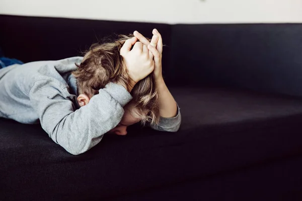 Stressed tired exhausted child — Stock Photo, Image