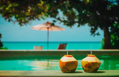 tropikal beach resort iki Hindistan cevizi içkiler