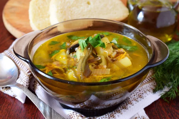 海藻、ニンジン、タマネギ、オリーブオイルのポテトスープ. — ストック写真