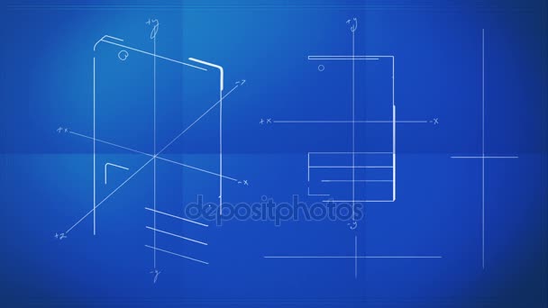 Klassisk smartphone teknisk ritning skiss经典智能手机技术绘制蓝图 — 图库视频影像