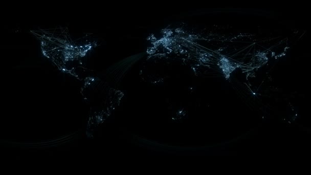 Glödande nätverk linjer lysa upp världskarta — Stockvideo