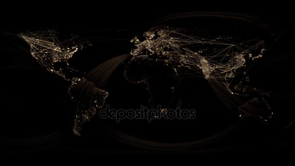 Hálózati vonalak világítás fel World Map 4k. Arany változat. Nagyon részletes. Lehet használni, mint egy nagy felbontású textúra vagy vetítés megjelenítése. — Stock videók