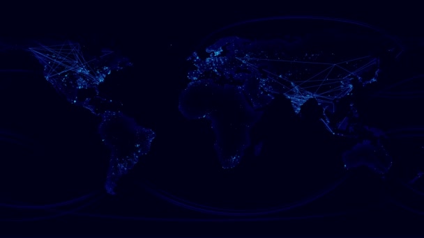 Мережеві лінії освітлення вгору карта світу 4K. Синя версія. Дуже детально. Може використовуватися як текстура високої роздільної здатності або карта проекції . — стокове відео