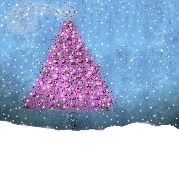 Jul fir tree illustration. Copyspace — Stockfoto