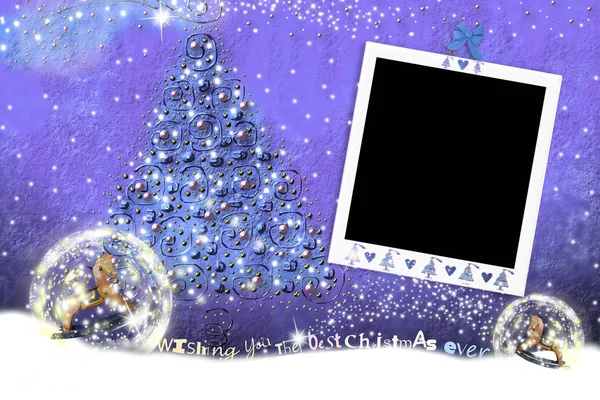 Cartão de Natal, moldura de foto vazia para menino — Fotografia de Stock