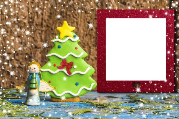 Kerst leeg fotokader Angel en boom. — Stockfoto