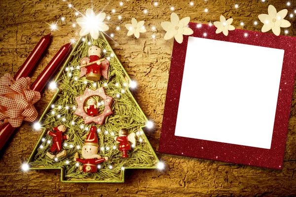 크리스마스 사진 프레임 카드, 귀여운 나무. — 스톡 사진