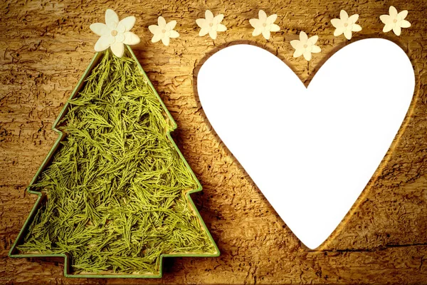 Lindo árbol de Navidad marco corazón shaped.Copyspace . —  Fotos de Stock