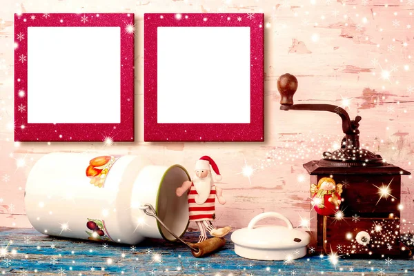 Κάρτα τα Χριστούγεννα δύο άδειο φωτογραφία κορνίζες — Φωτογραφία Αρχείου