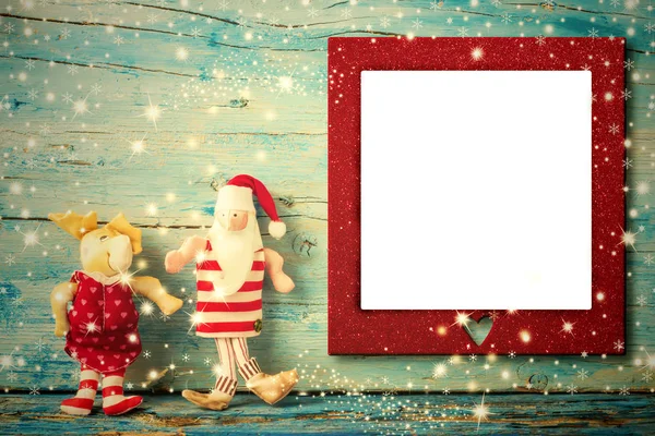 Χριστουγεννιάτικη φωτογραφία κορνίζα κάρτα Santa και ταράνδων. — Φωτογραφία Αρχείου