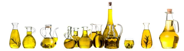 Oliwa z oliwek extra zestaw różnych na białym tle — Zdjęcie stockowe