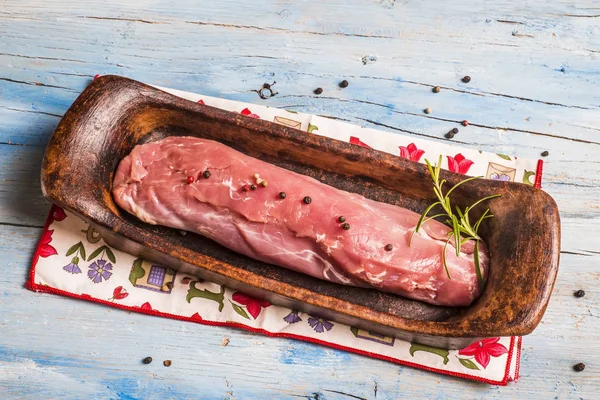 Raw pork tenderloin in bowl — Stock Photo, Image