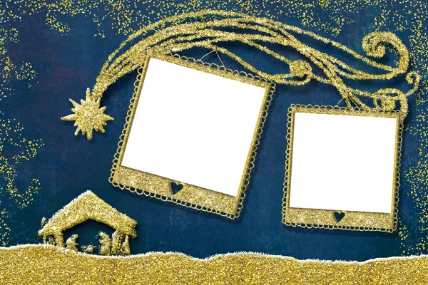 Vánoční dvě foto rámečky karta. — Stock fotografie