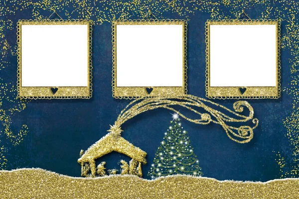 Christmas three photo frames card. — Stock Photo, Image