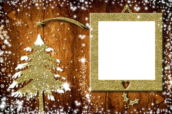 Κάρτες χριστουγεννιάτικο δέντρο κορνίζα φωτογραφιών. — Φωτογραφία Αρχείου