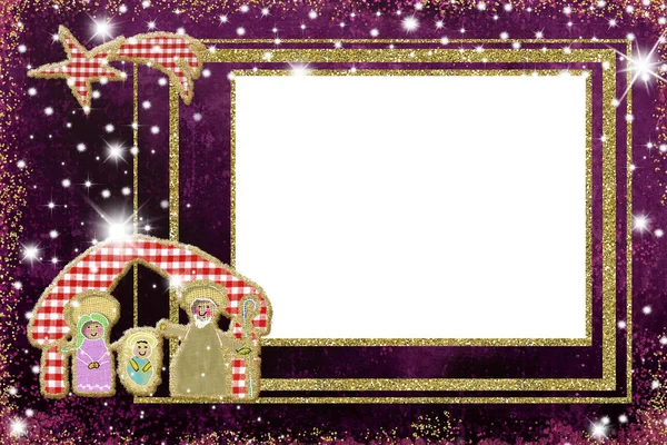 Schattig Nativity Scene kerst frame — Stockfoto