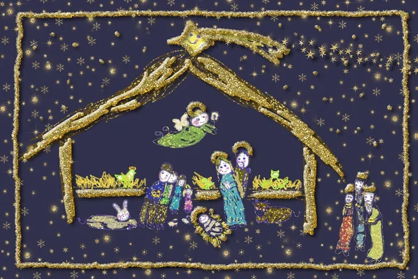 Scène de la Nativité Carte de vœux joyeuse . — Photo