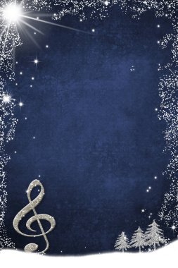 Noel müzikal kartı. Üçlü anahtar ve köknar ağaçları
